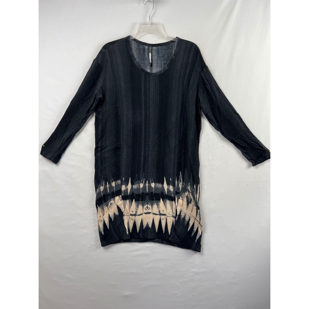 Plenty by Tracy Reese Tunic Dress Womens P/S Shift Black Tan Ikat Print Artsy